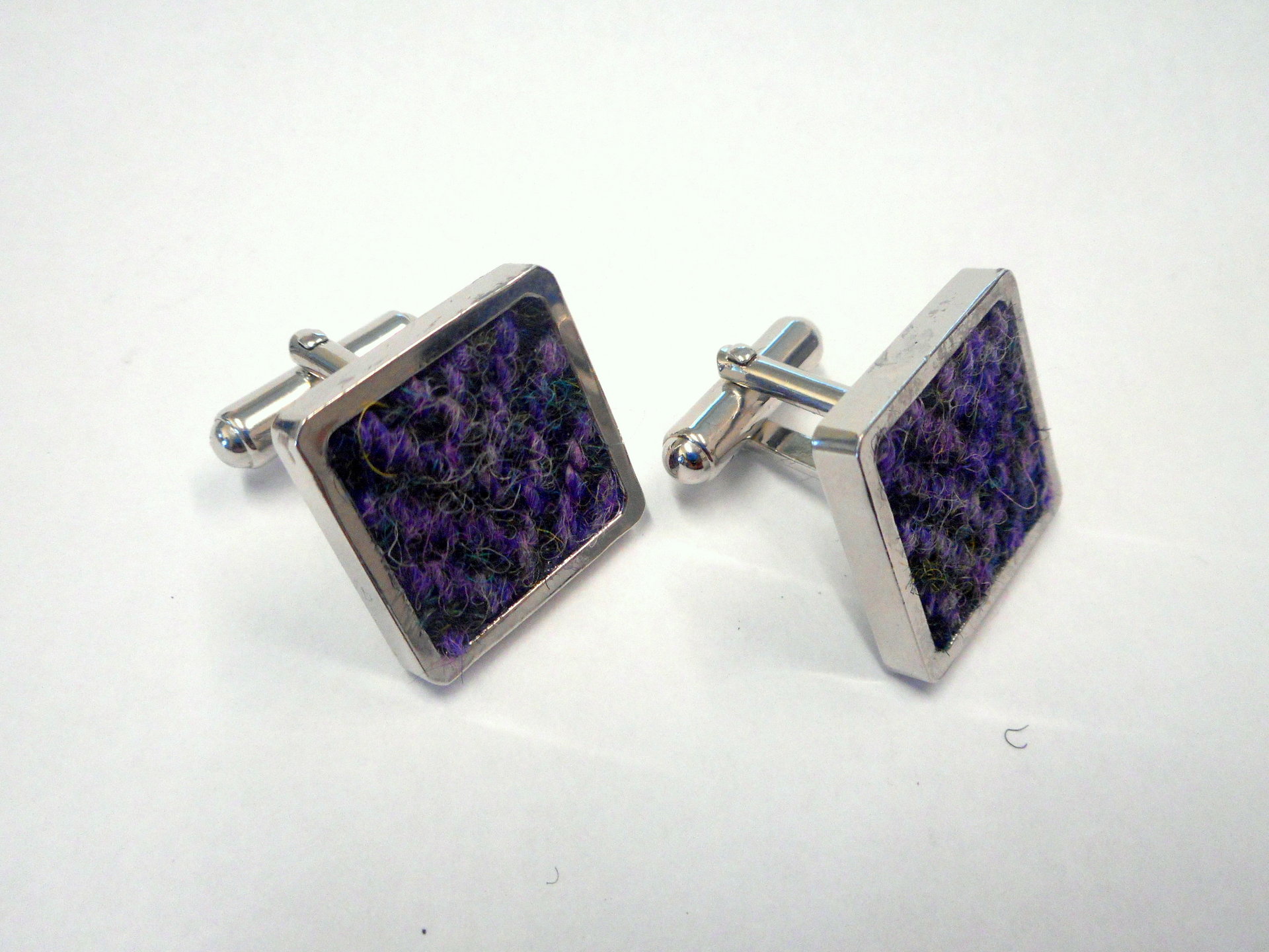 Cufflinks in Harris Tweed purple heather herringbone mens gift for him Scottish made in Scotland  square cuff links for fathers day, Christmas gift