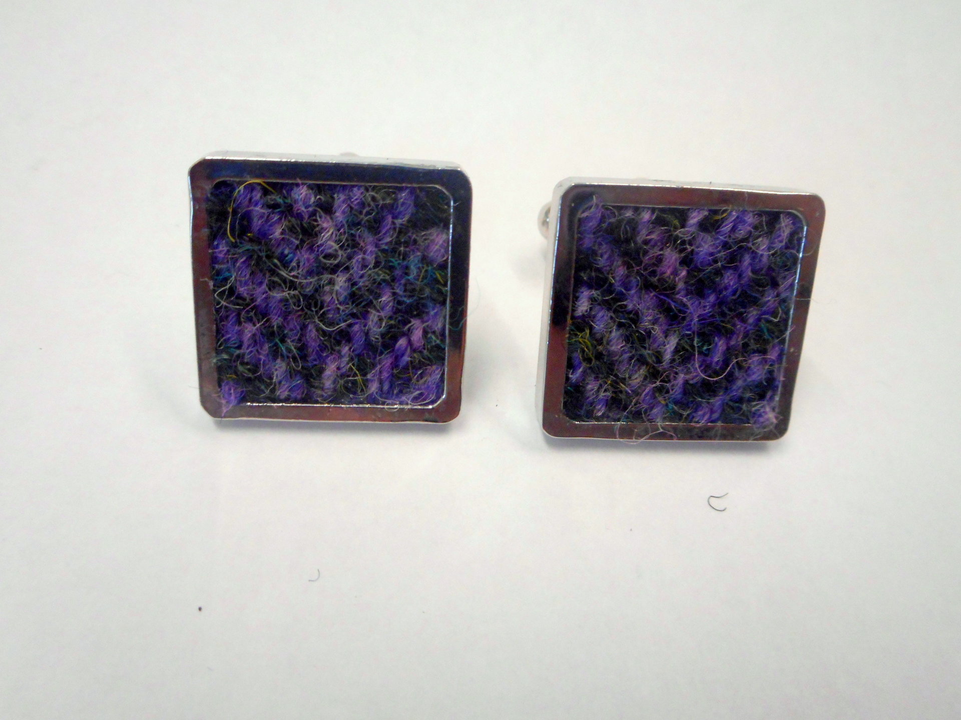 Cufflinks in Harris Tweed purple heather herringbone mens gift for him Scottish made in Scotland  square cuff links for fathers day, Christmas gift