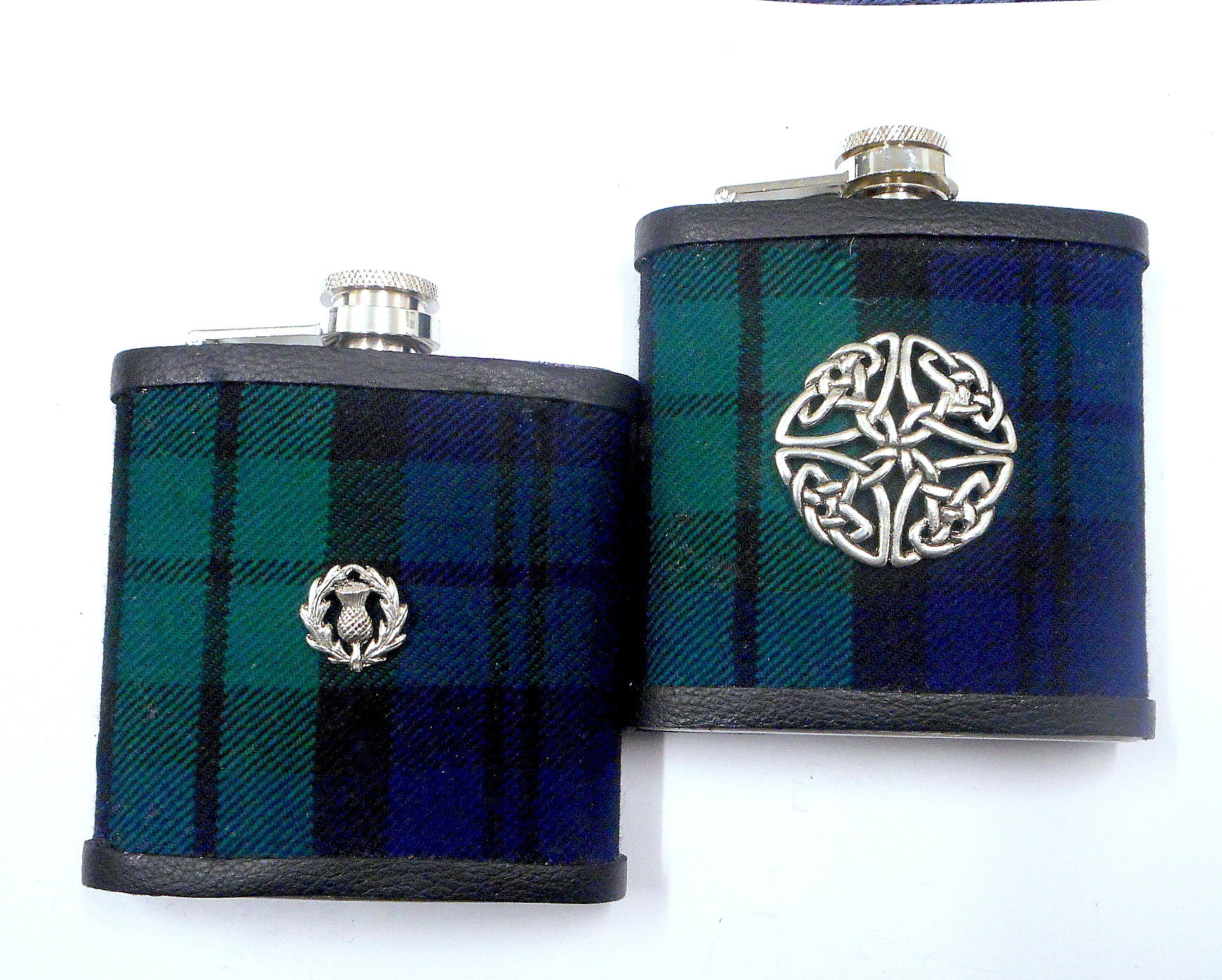 Black Watch Tartan hip flask with pewter thistle Scottish gift for men made in scotland retirement,  best man, groomsman , father's day present