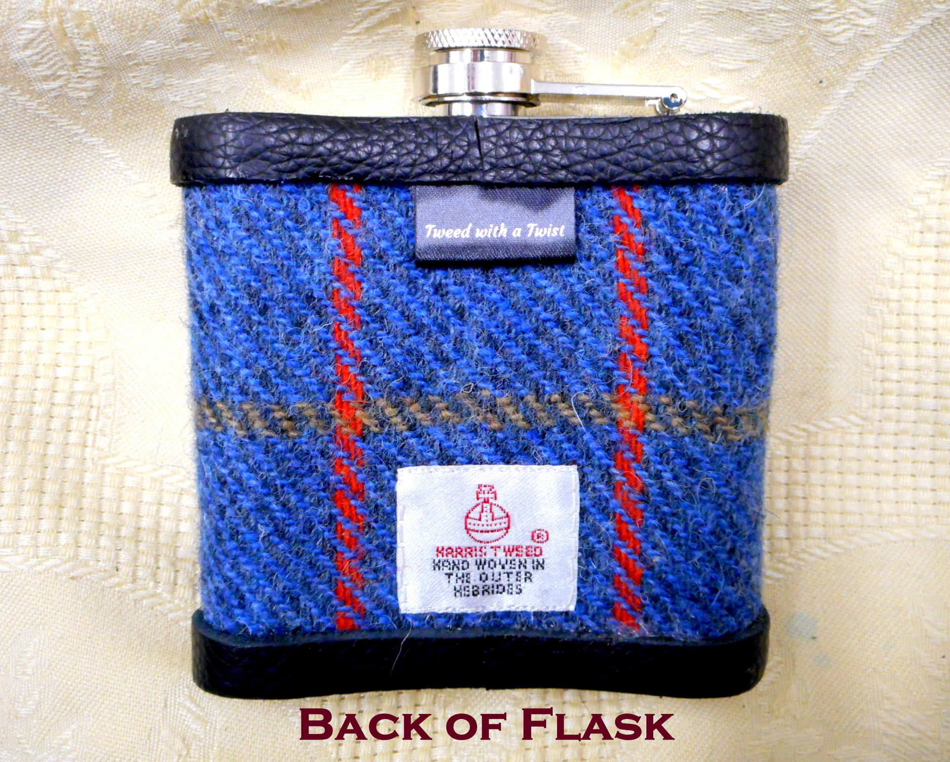 Personalised groomsmens Monogrammed Harris Tweed hip flasks with 1-3 initials on brown leather for Best Man or Ushers at wedding , Father of the Bride or Groom