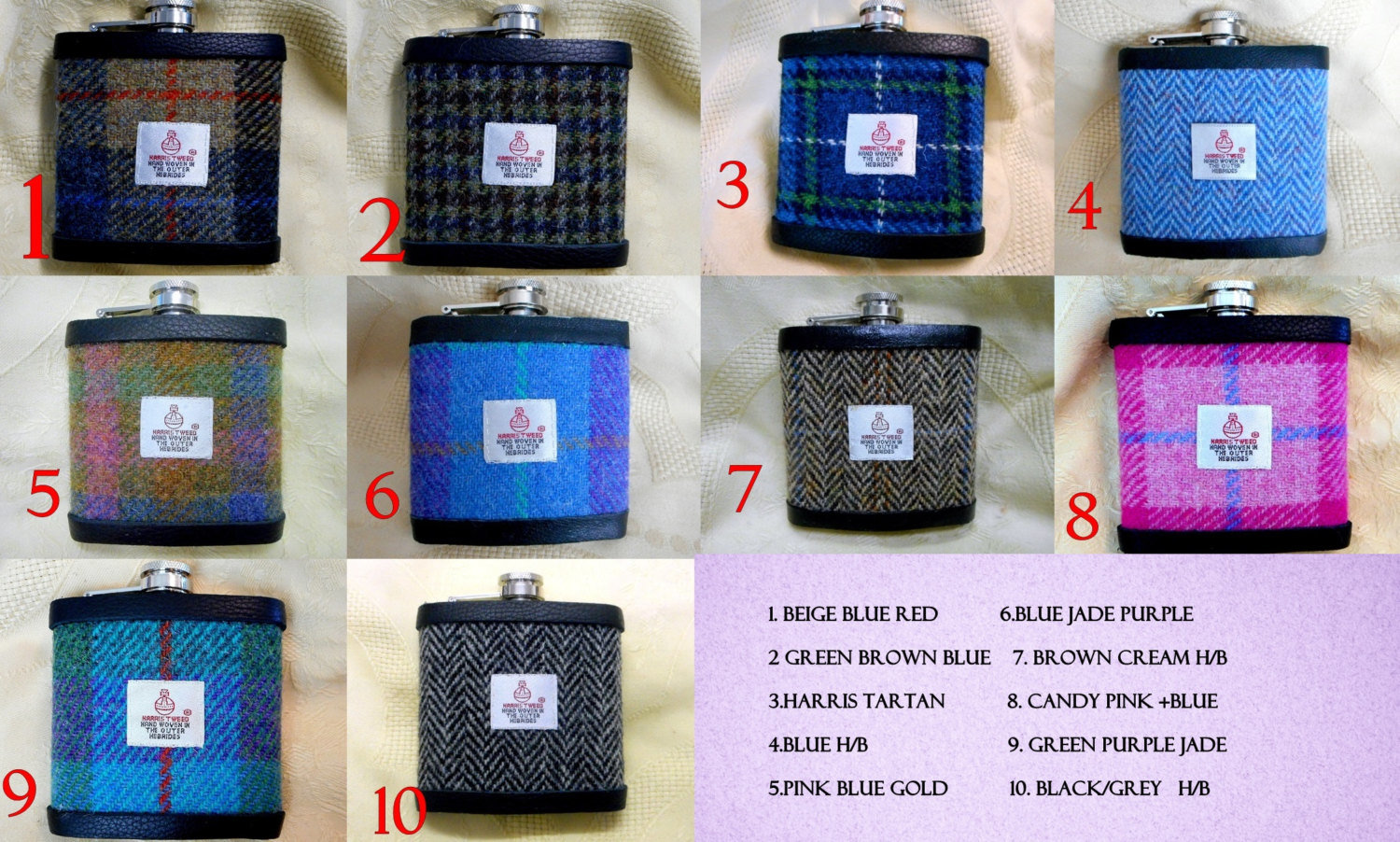 Gift for Brother Harris Tweed hip flask , Scottish luxury gift for Christmas , birthday with real leather label choose any tweed