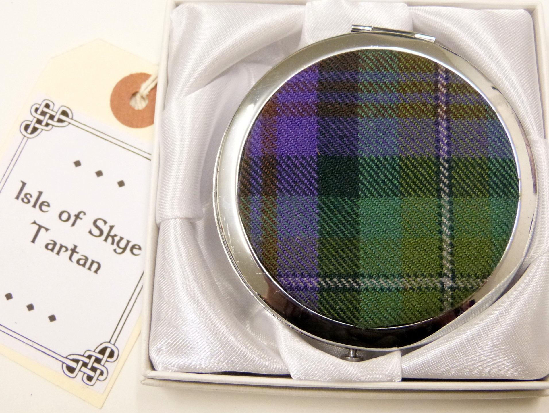 Compact mirror Isle of Skye tartan, womens little gift for mother, sister, best friend made in Scotland by Tweed with a Twist