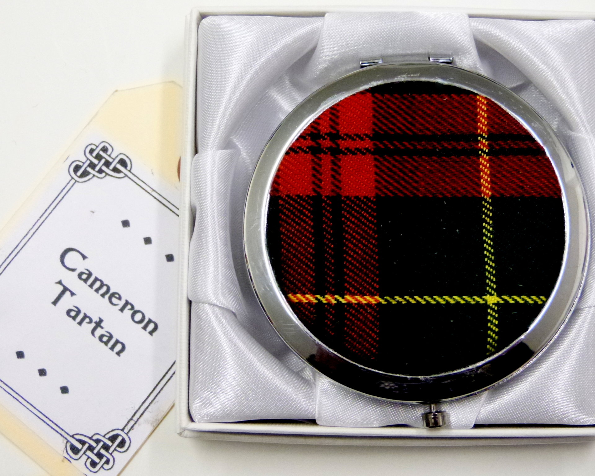 Cameron tartan compact mirror, womens little gift for mother, sister, best friend made in Scotland by Tweed with a Twist