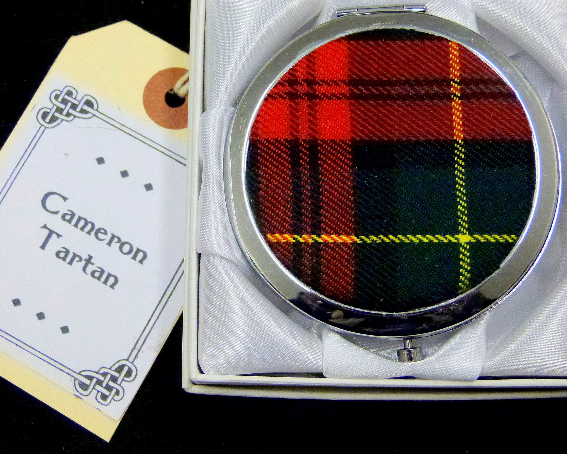 Cameron tartan compact mirror, womens little gift for mother, sister, best friend made in Scotland by Tweed with a Twist