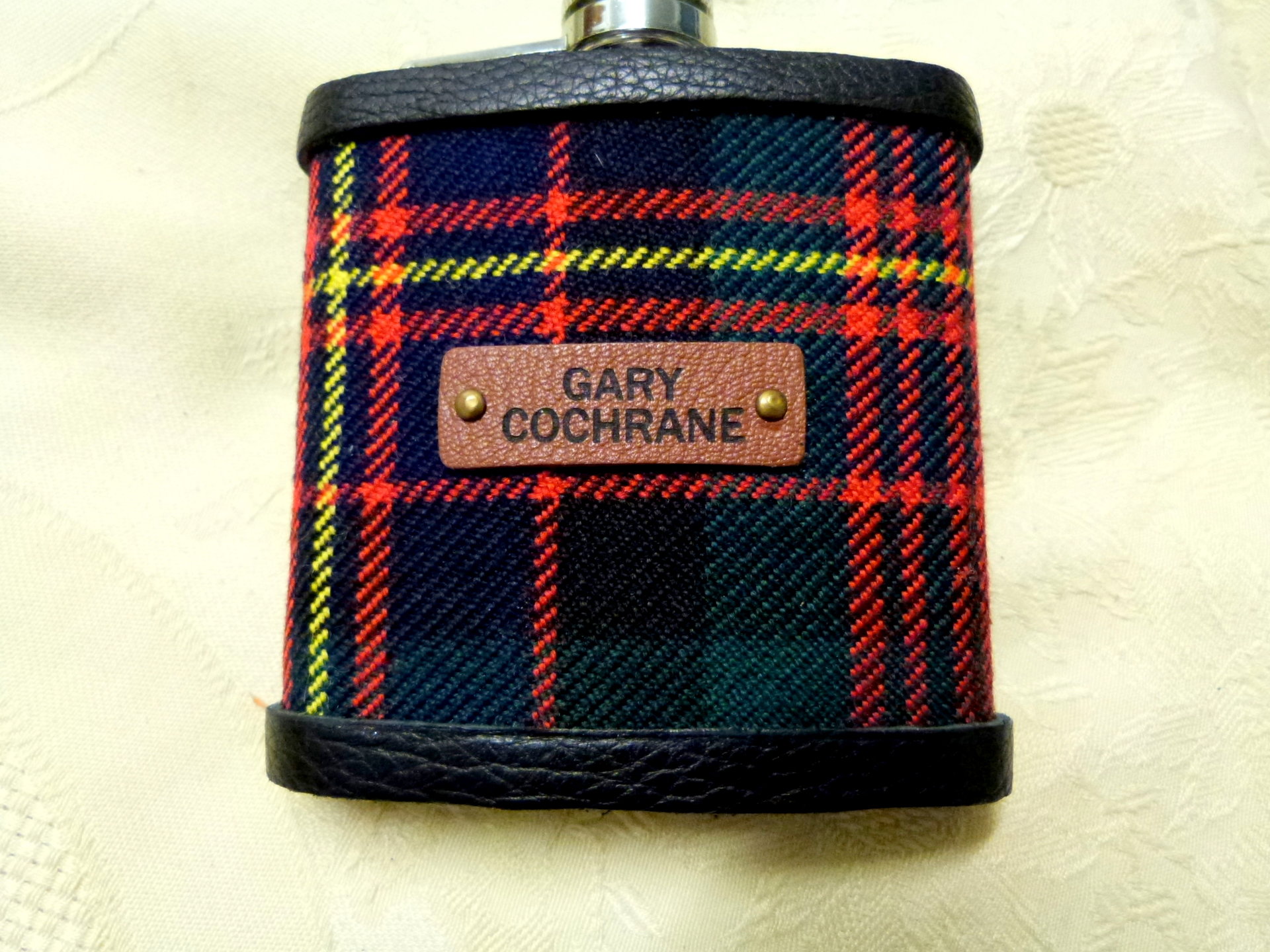 Your Wedding kilt tartan Hip Flasks  with leather labels personalized with names  for Best Man, Usher, Father of Bride or groomsmen, .Scottish luxury gift