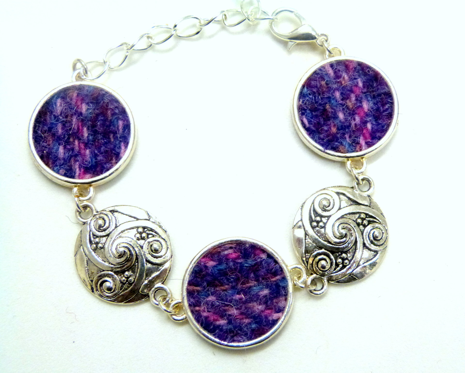 Bracelet with celtic spiral in Purple and pink Kaona Harris Tweed womens jewellery gift for mother, bridesmaid  or christmas present