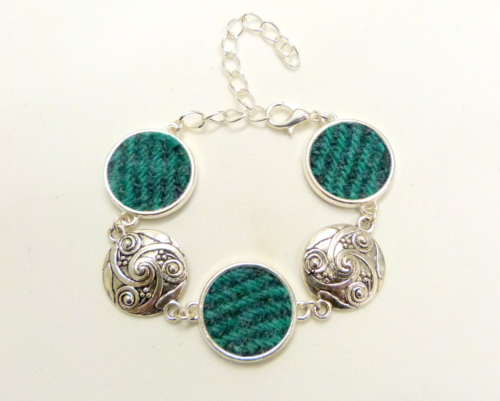 Bracelet with celtic spiral in jade green and grey Harris Tweed womens jewellery gift for mother, bridesmaid  or christmas present