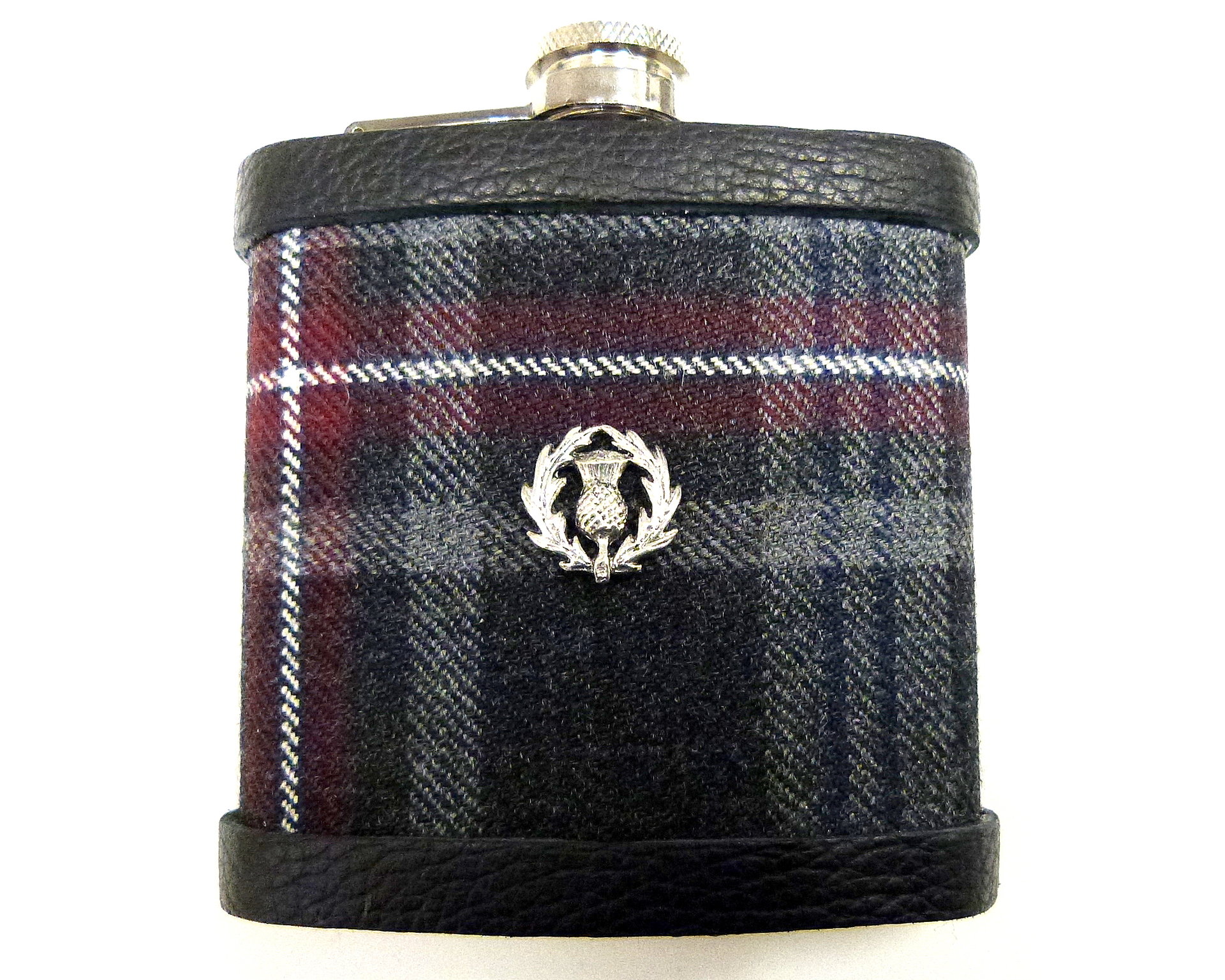 Tartan hip flask with embossed initials in Hebridean Heather  Personalised gift for men made in scotland retirement,  best man, groomsman , or Fathers Day present