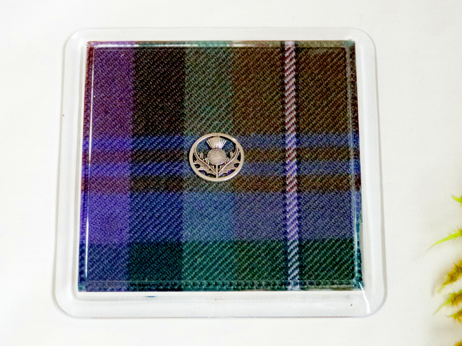 Isle of Skye tartan drinks coasters with thistle, wipe clean easy care and durable