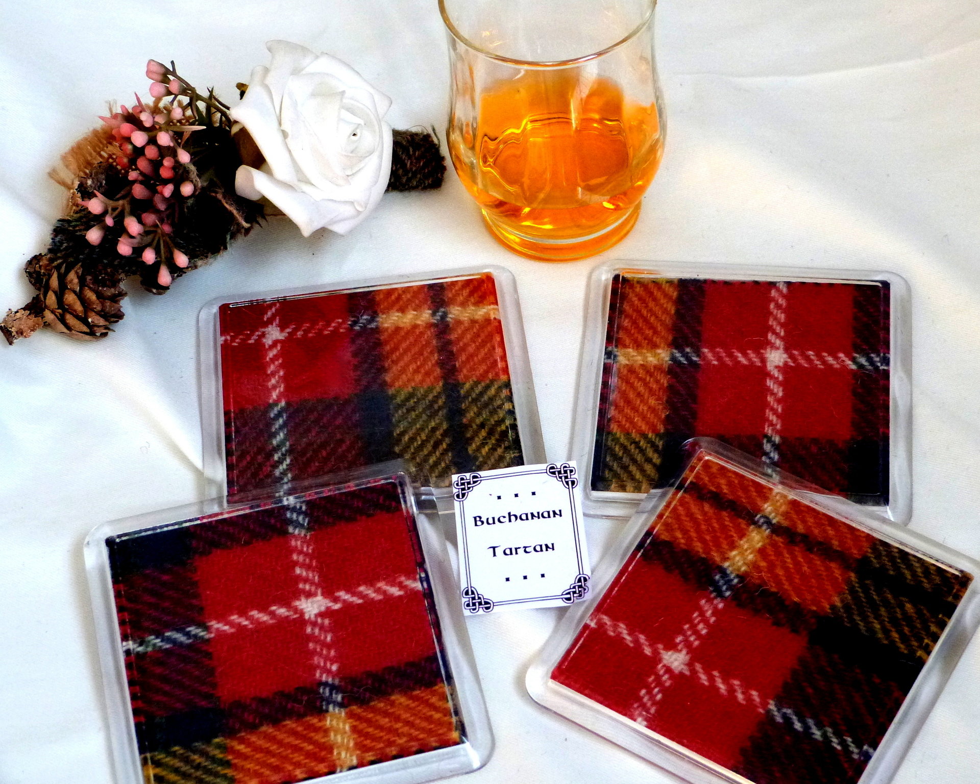 Buchanan tartan drinks coasters