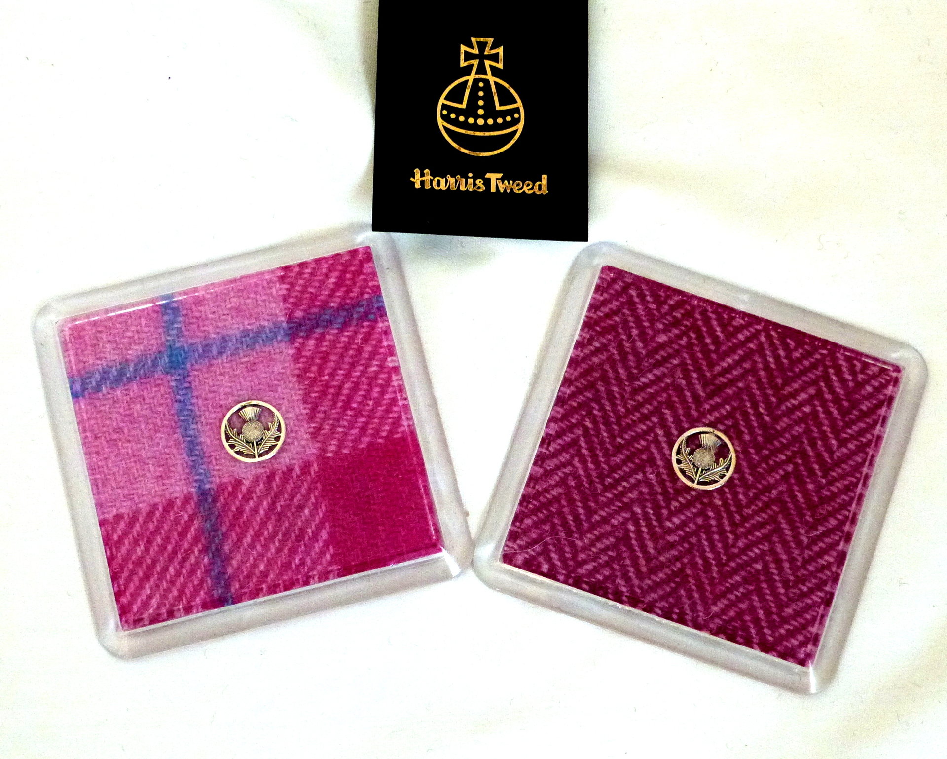 Harris Tweed drinks coasters with thistle, wipe clean