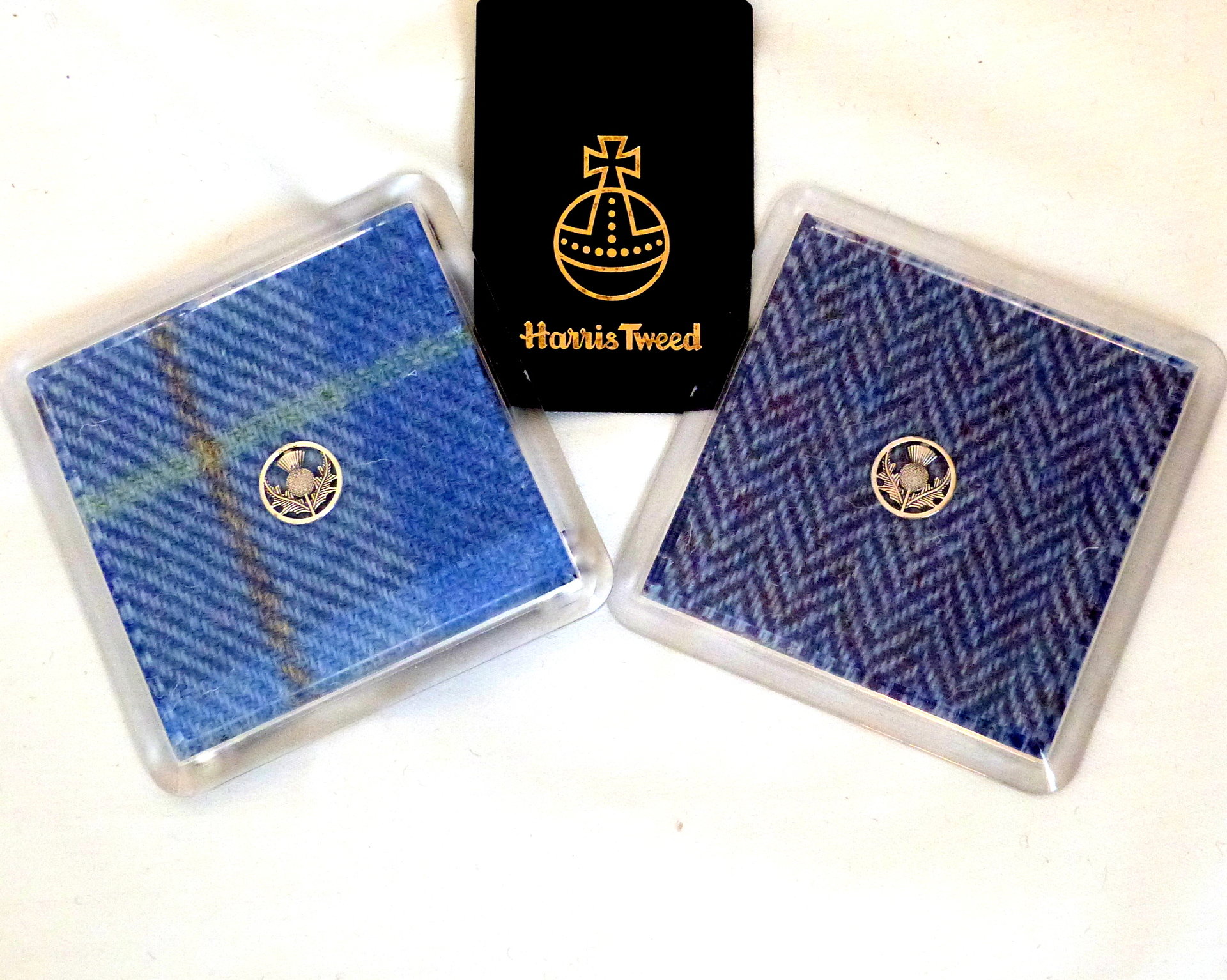 Harris Tweed drinks coasters with thistle, wipe clean