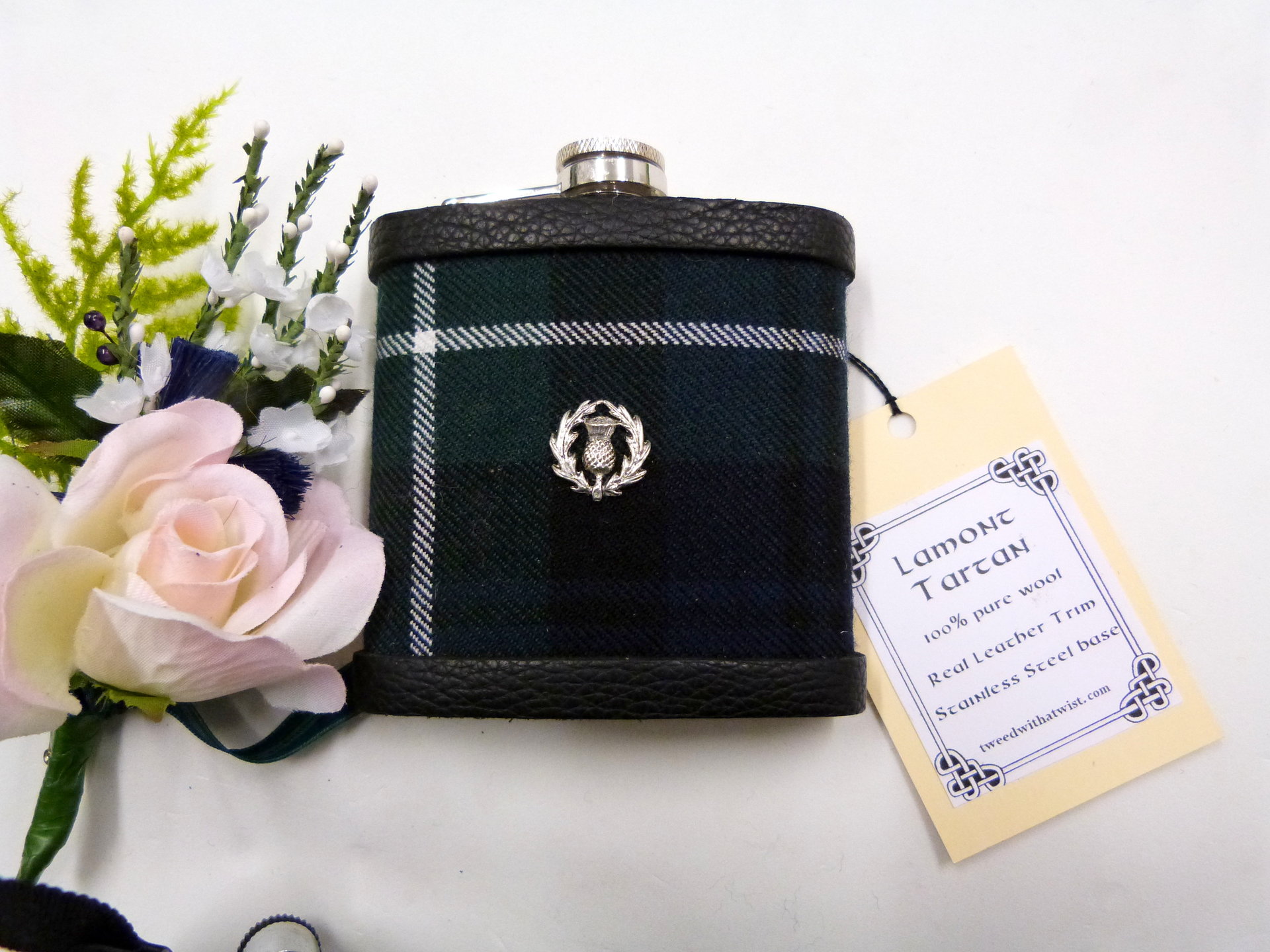 tartan-hip-flasks-wedding-kilt-clan tartan-best man gift-thistle