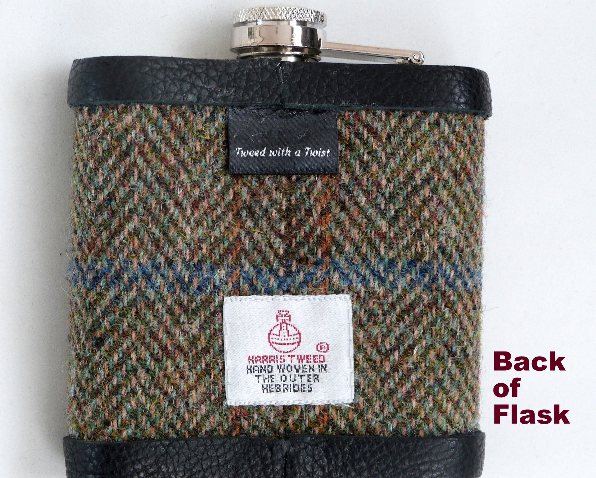 Harris Tweed hip flask embellished Gone Fishing, fisherman's gift, ideal for Dad, Father's Day, birthday, Christmas.