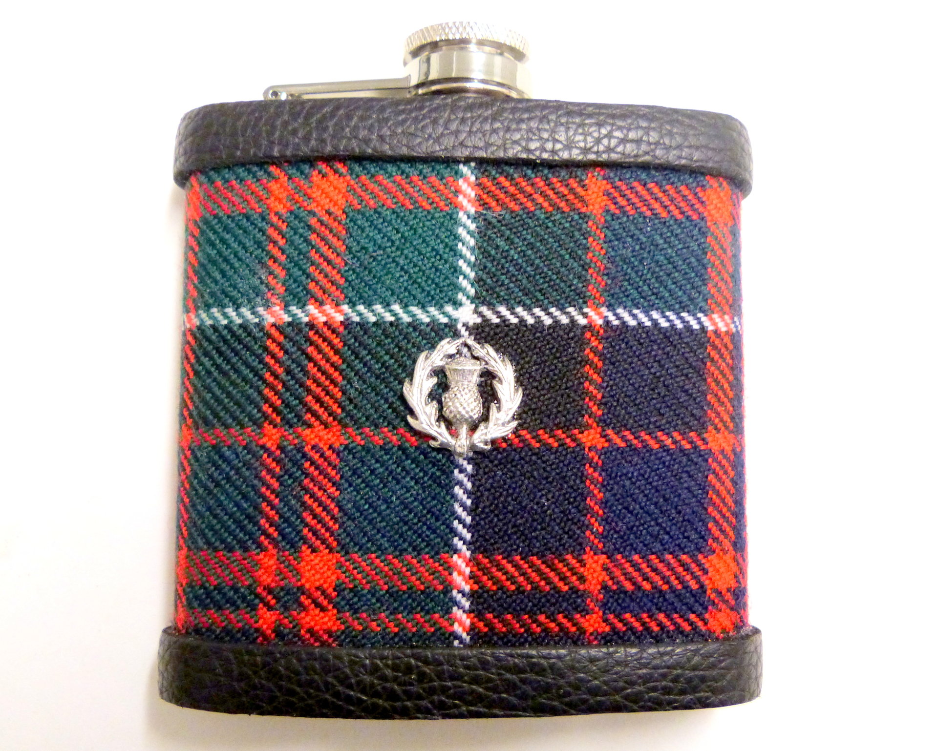 MacDonald Tartan hip flask  with thistle Scottish gift for men ideal Christmas, retirement  best man or usher's wedding gift