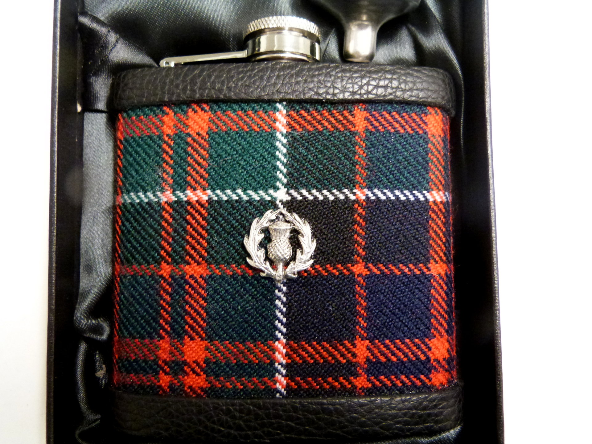 MacDonald Tartan hip flask  with thistle Scottish gift for men ideal Christmas, retirement  best man or usher's wedding gift