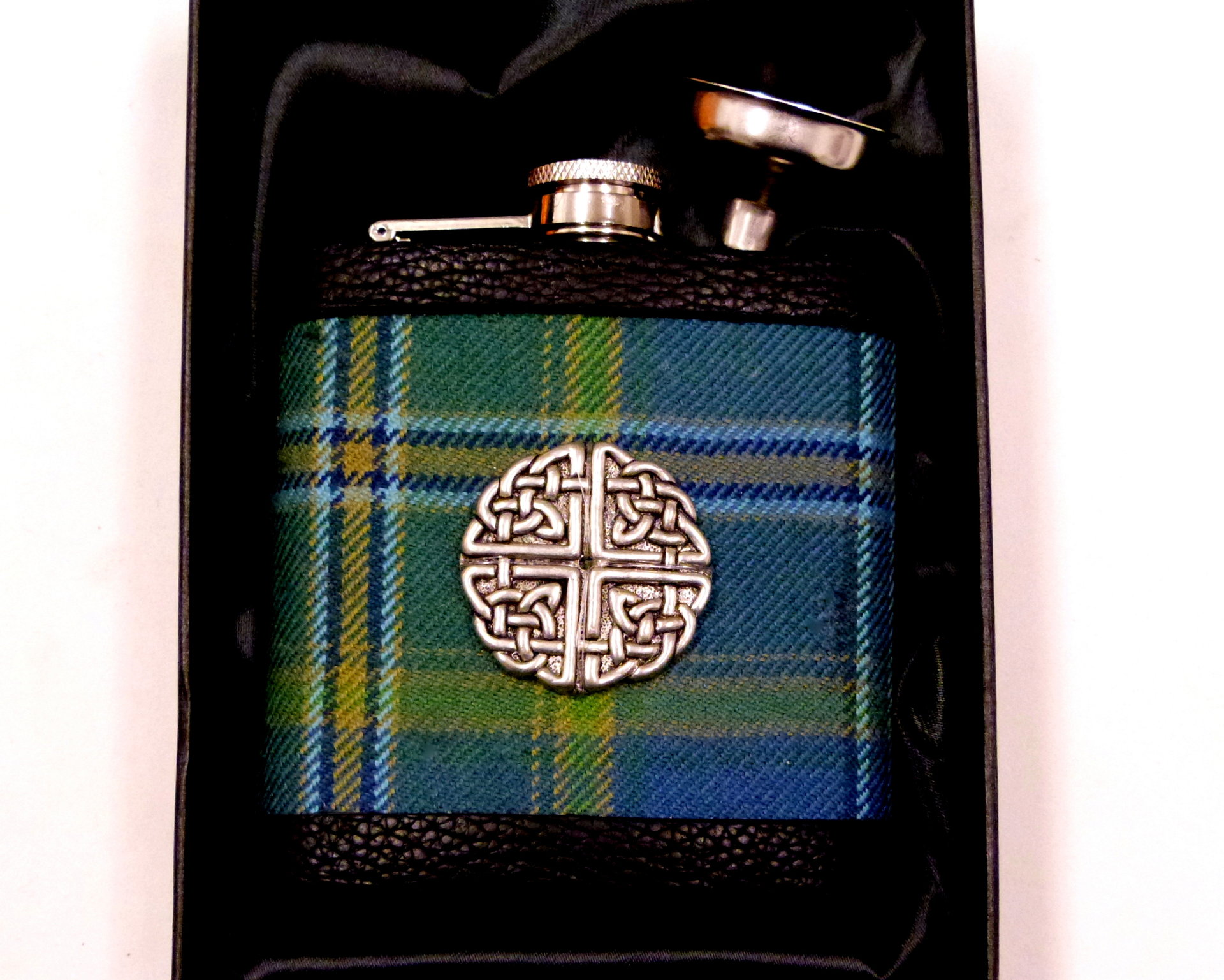 All Ireland  Tartan hip flask with Celtic Knot in gift box