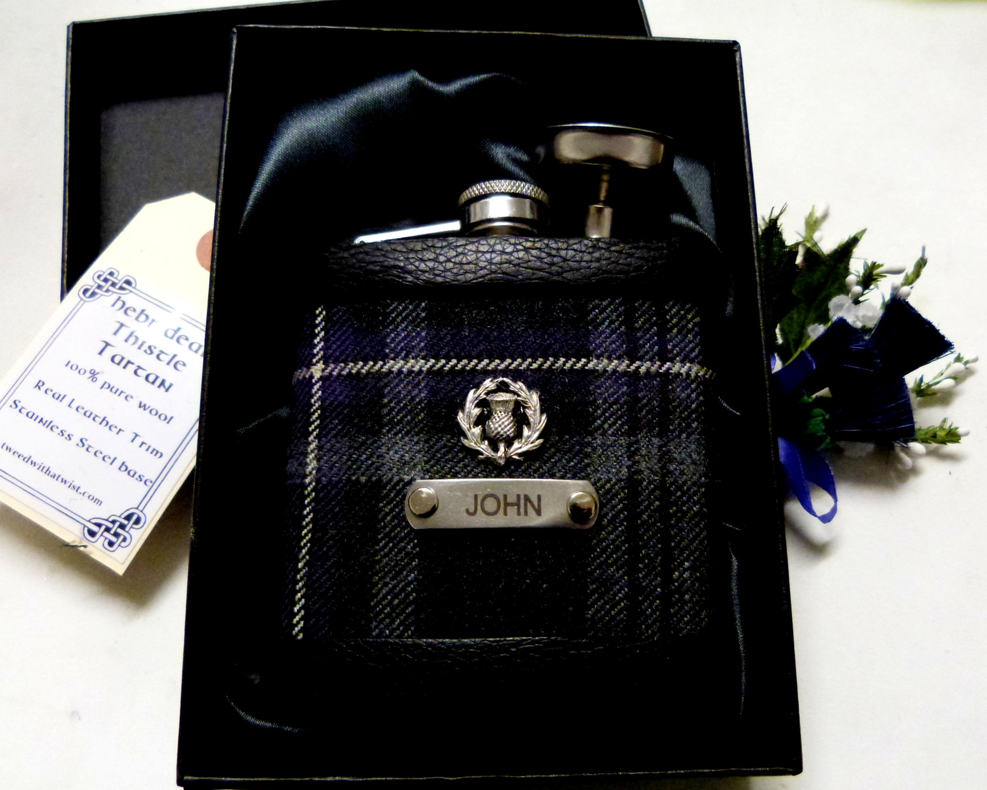 Hebridean Thistle Tartan-hip flask-thistle-name-personalised