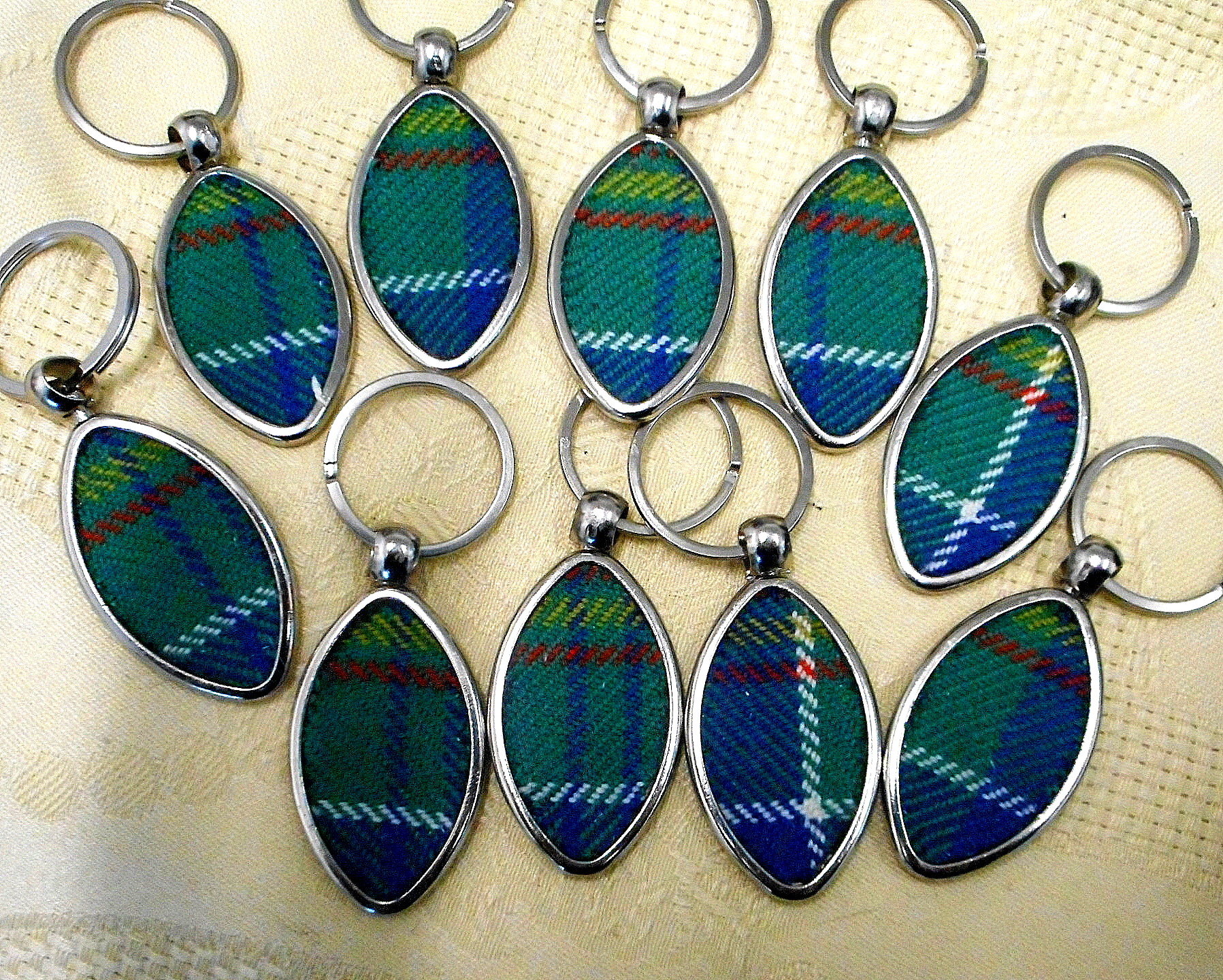 Custom order, 10 Hunter Tartan double sided keyrings with logo, 10 Hunter tartan Golf keyrings and 10 Hunter tartan Rugby keyrings