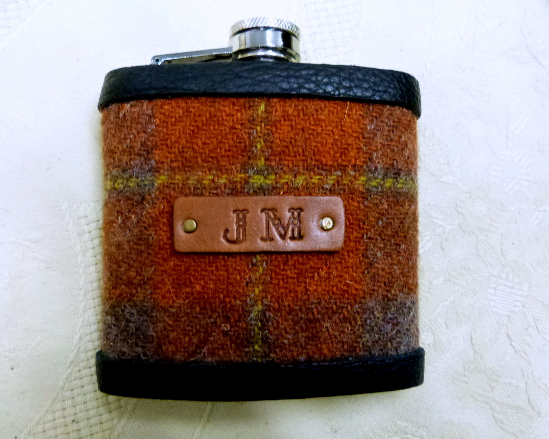 Isle of Skye tartan flask personalised choice of finish plain, engraved, thistle or leather