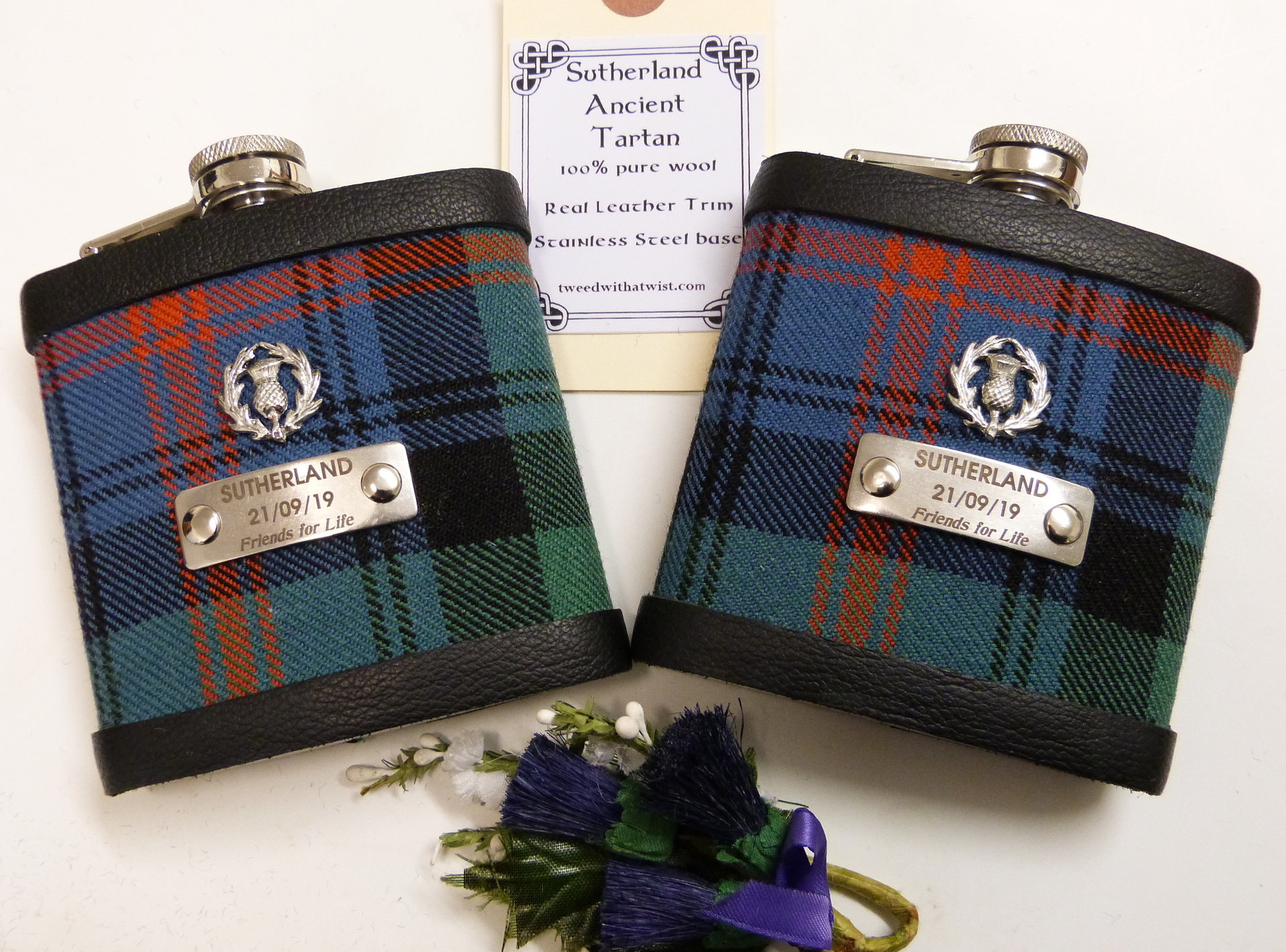 Custom Listing for Jay - 9 flasks, 2 water bottles with thistles and engraving