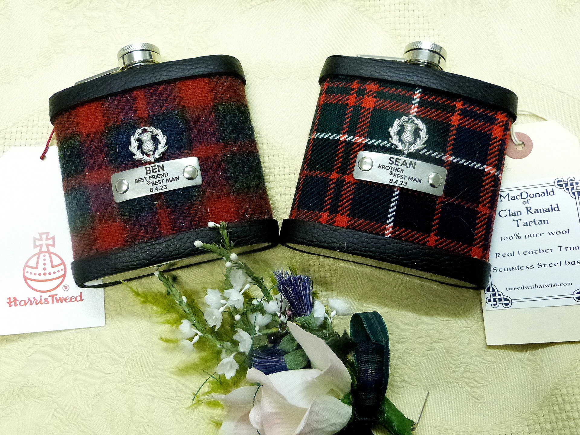 Custom Listing for Jay - 9 flasks, 2 water bottles with thistles and engraving