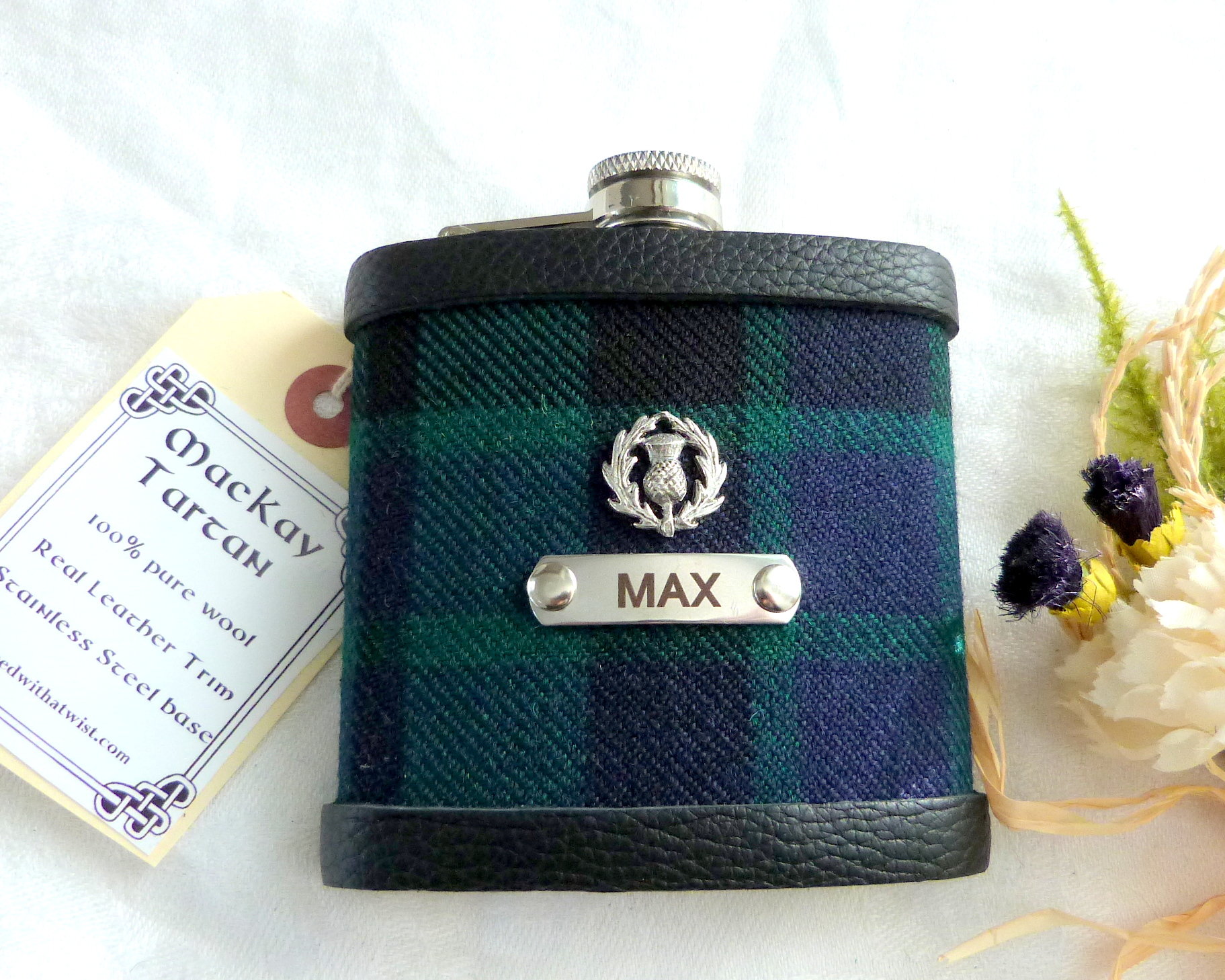 Custom order for Madison  NINE MacDonald of the Isles Hunting Ancient kilt tartan Hip Flasks  with initials 