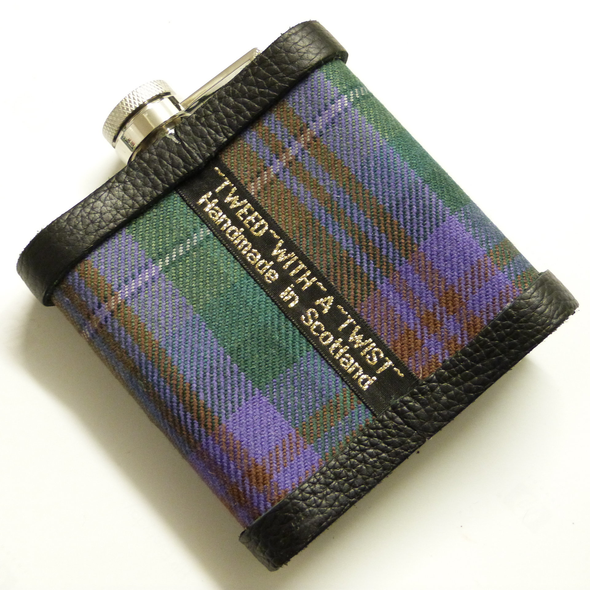 Isle of Skye tartan flask personalised choice of finish plain, engraved, thistle or leather