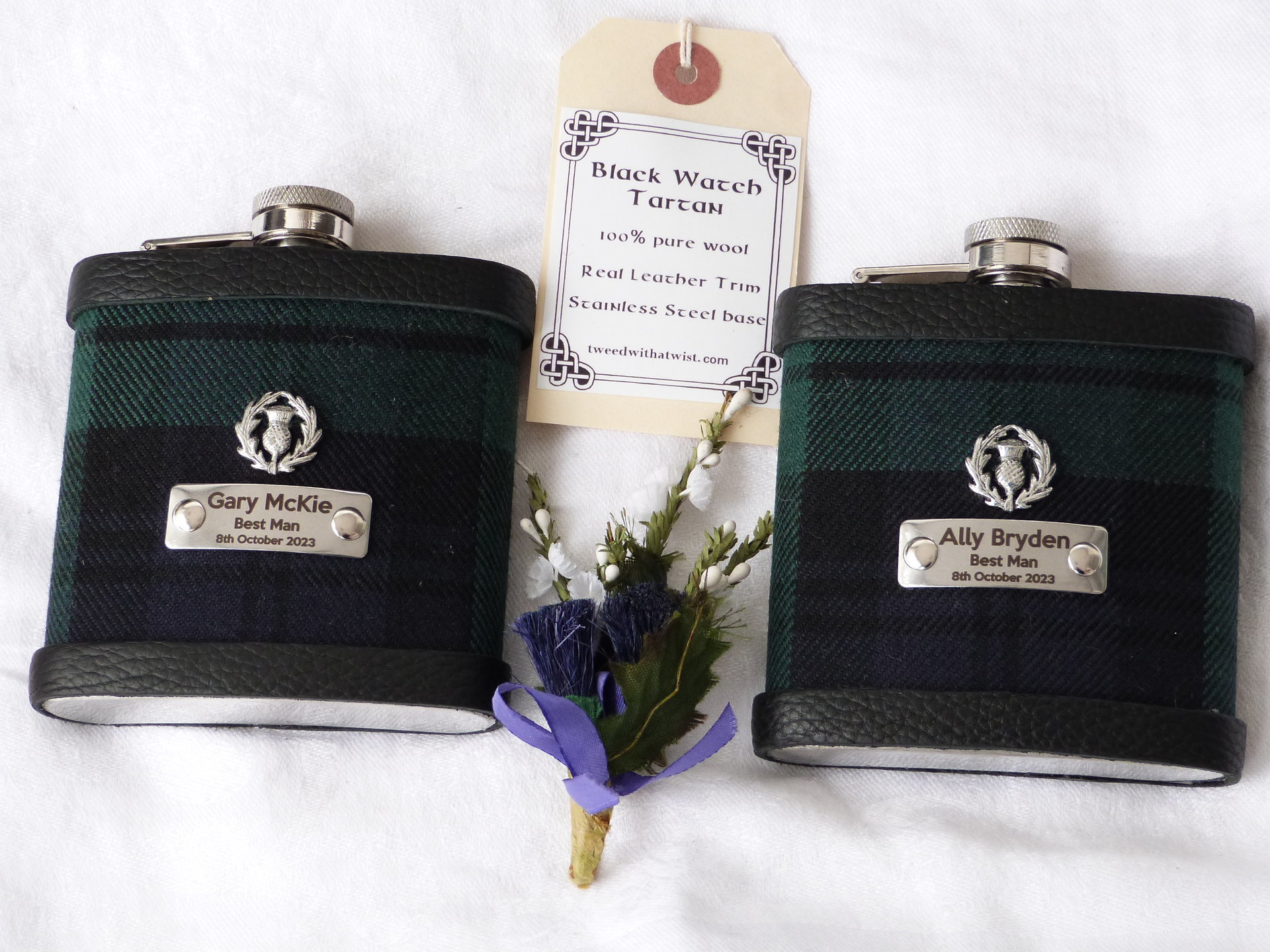 Custom Listing for Jay - 9 flasks, 2 water bottles with thistles and engraving