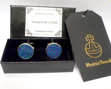 Harris Tweed cuff links jade green and purple made in Scotland traditional cufflinks  for weddings groomsman ,gift for men