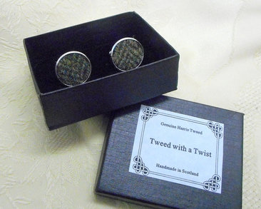 Harris Tweed cuff links olive green herringbone made in Scotland traditional clothing accessories cufflinks  weddings groomsman gift for men