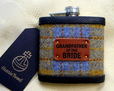 Grandfather-of-the-bride-gift-harris-tweed-hip-flask-tweed-with-a-twist