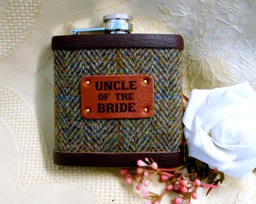 uncle-of-the-bride-groom-harris-tweed-hip-flask-personalized-gift