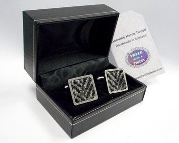 Harris-tweed-cufflinks-grey-black-herringbone-gift-for-men