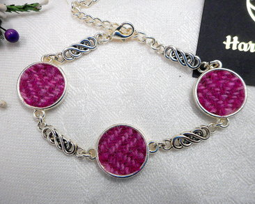 Pink-harris-tweed-bracelet-scottish-gift=for her