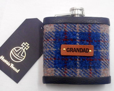 Gift-for-grandad-harris-tweed-hip-flask-made-in-scotland