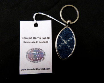 Harris Tweed Scotland Rugby keyring key fob keyring in box, small gift for men with Scottish saltire flag