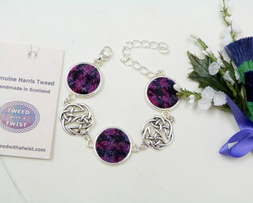 Purple-black-Harris Tweed-bracelet-gift box-celtic jewellery-scottish jewellery