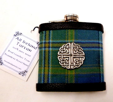 All Ireland  Tartan hip flask with Celtic Knot in gift box