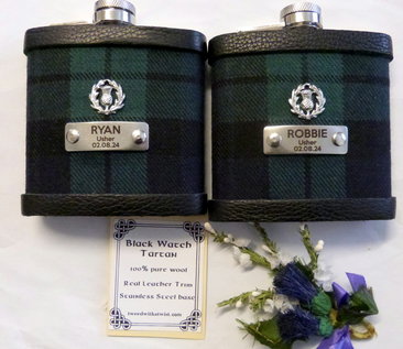 Custom order for  Cameron NINE tartan Hip Flasks  thistle and engraving