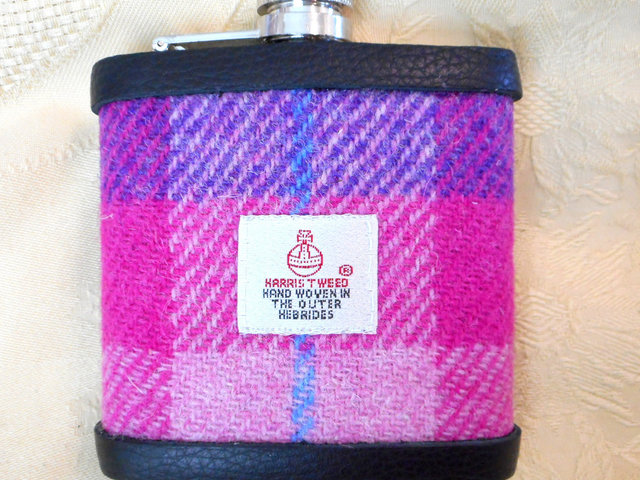 Purple-pink-harris-tweed-hip-flask-gift-for-her