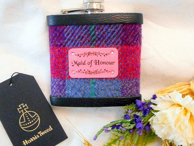 Maid- of-honour-gift-wedding-harris-tweed-hip-flask