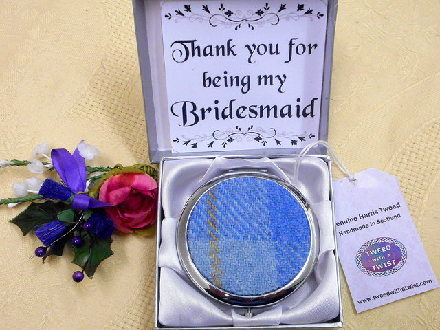 Bridesmaid-gift-harris-tweed-compact-mirror