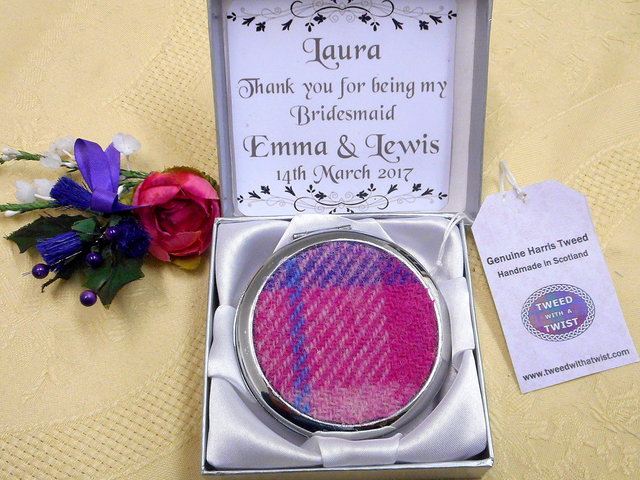personalised-bridesmaid-gift-harris-tweed-compact-mirror
