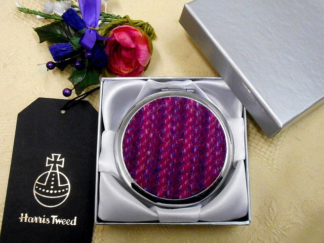 Pink-harris-tweed-compact-mirror