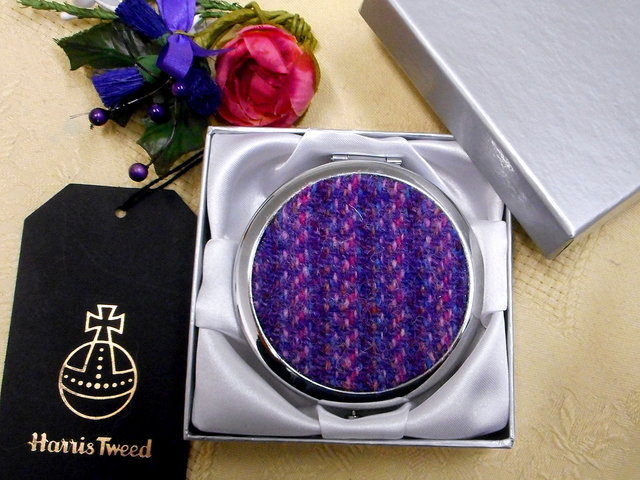 purple-harris-tweed-compact-mirror