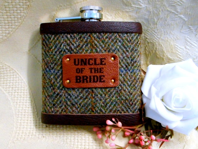 uncle-of-the-bride-groom-harris-tweed-hip-flask-personalized-gift