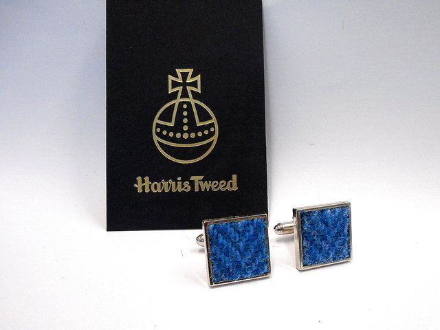Harris-tweed-blue-cufflinks-gift-for-men-made-in-scotland