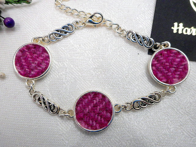 Pink-harris-tweed-bracelet-scottish-gift=for her