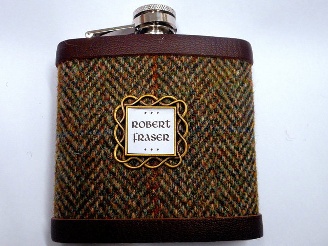 personalised-harris-tweed-hip-flask-with-name